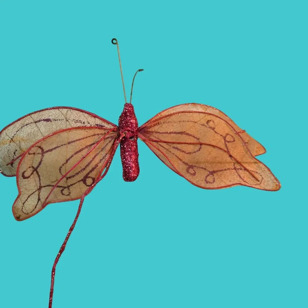 Glittery Wire Mesh Butterfly Vintage Floral Decoration